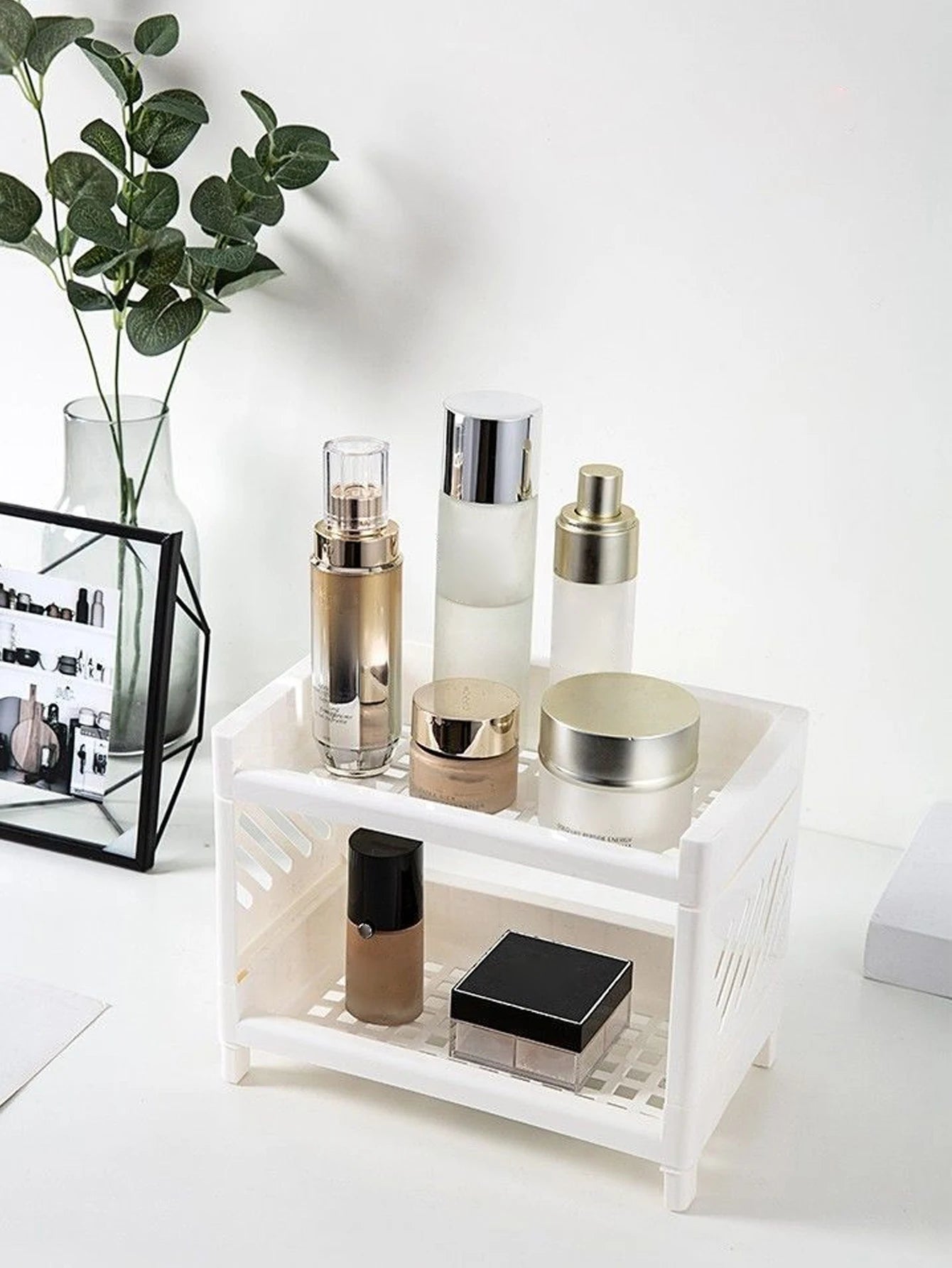 Double Layer White Desktop Organizer