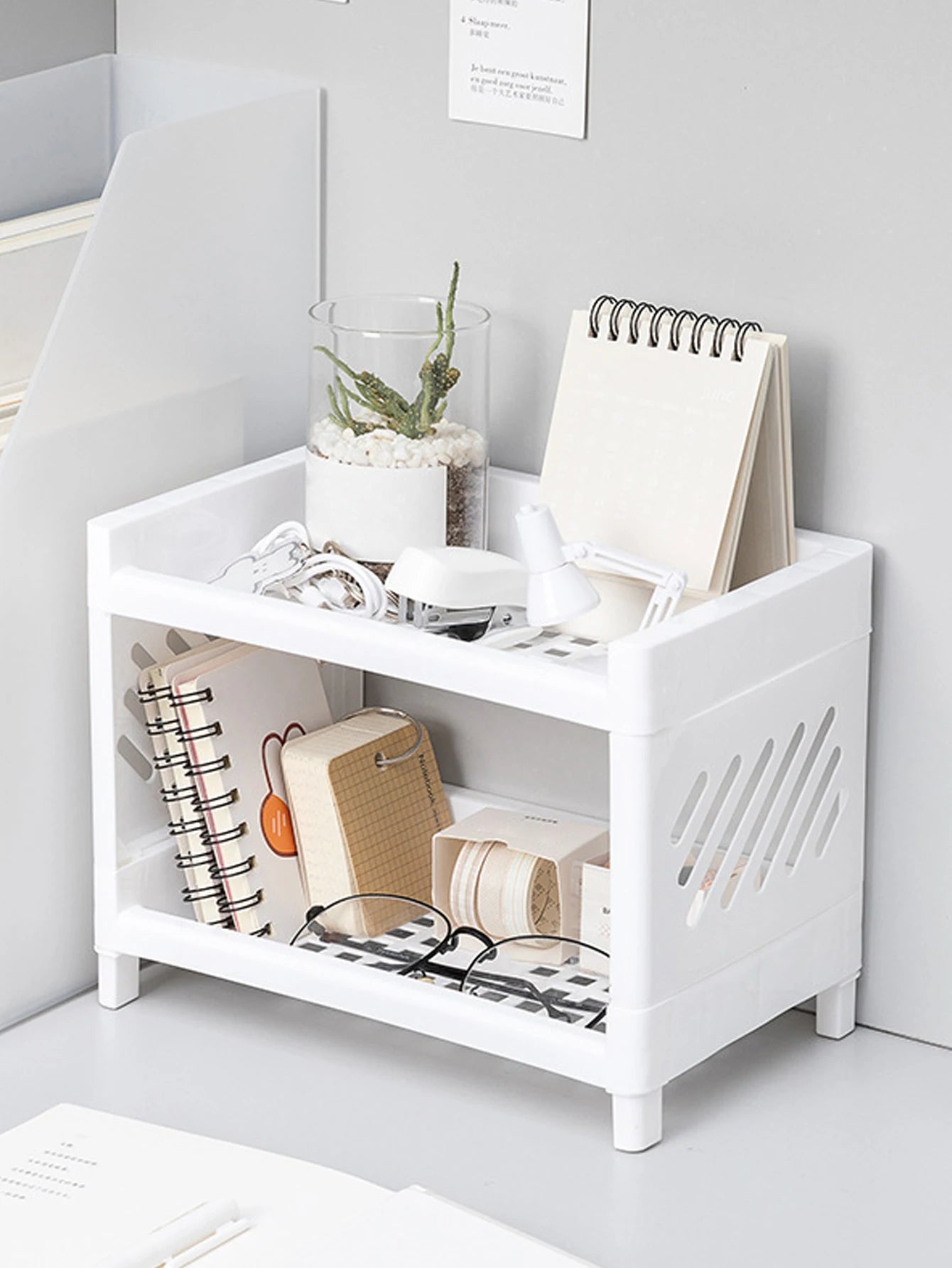 Double Layer White Desktop Organizer