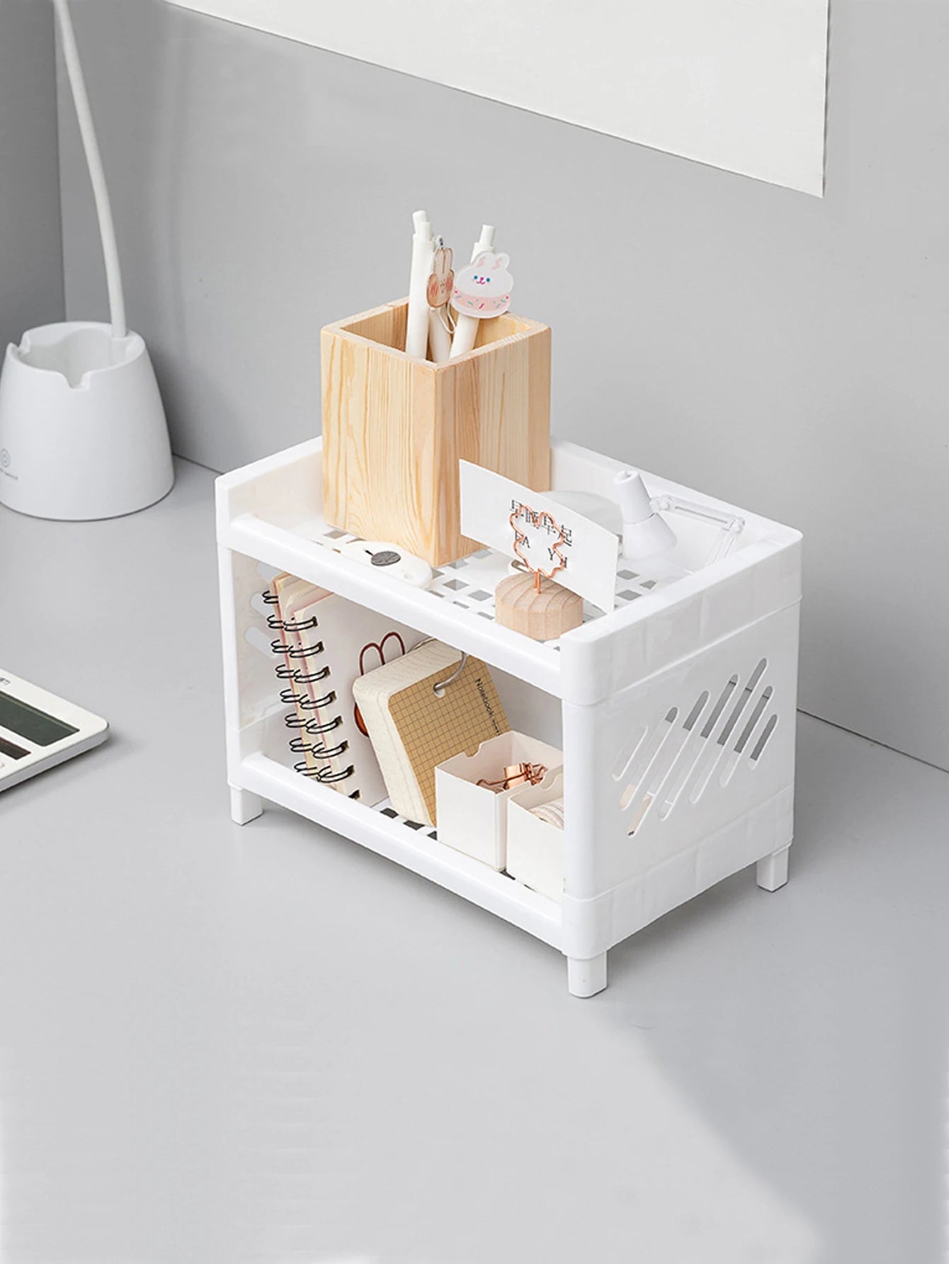 Double Layer White Desktop Organizer