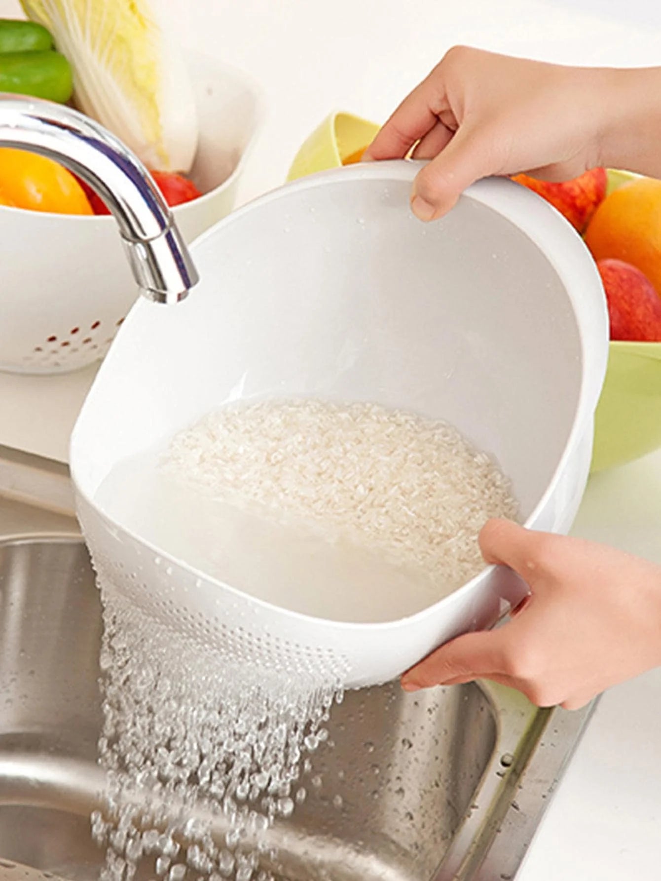 Multi-Use Rice Colander Drain Basket with Handle