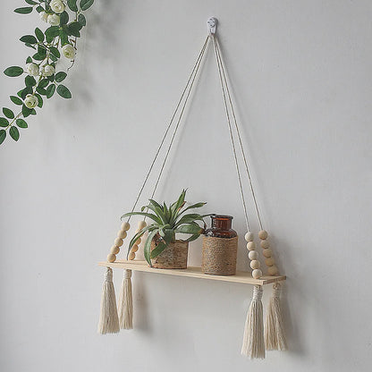 Boho Macrame Wooden Wall Hanging Shelves